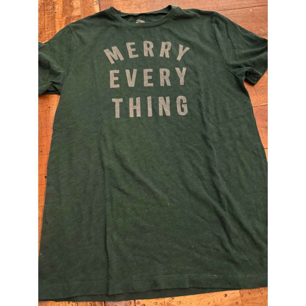 Old Navy Merry Everything Green Glitter Graphic T-Shirt Small Holiday Tee